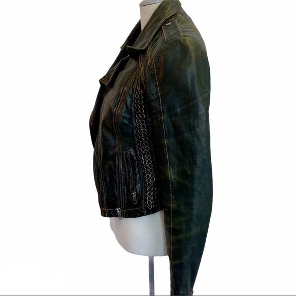 Topshop dark green leather jacket size 4 - Picture 3 of 12